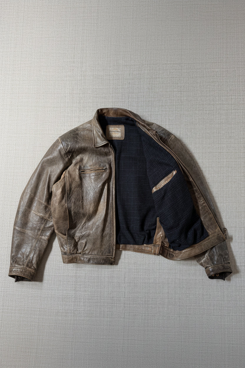 Vintage 80s heavy boxy patina leather jacket