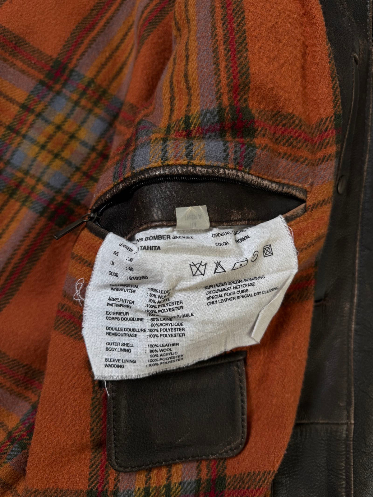 Vintage brown heavy bomber wool & leather jacket