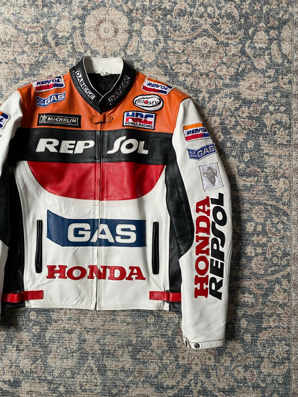 Vintage Repsol Honda Gas racing biker leather jacket