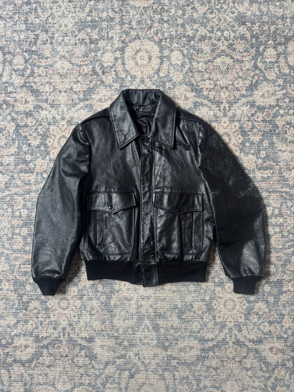 A-2 type black leather jacket cowhide