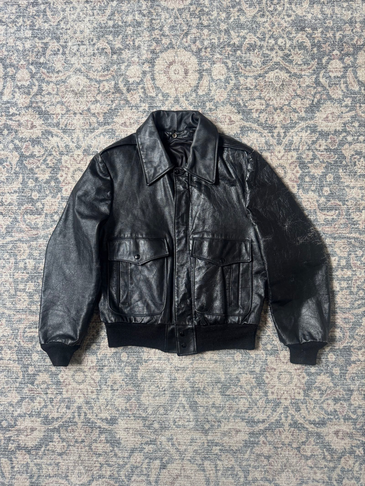A-2 type black leather jacket cowhide