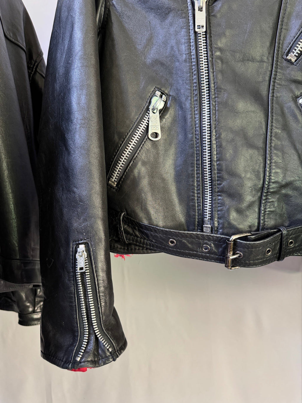 Vintage 1990' black heavy biker leather jacket