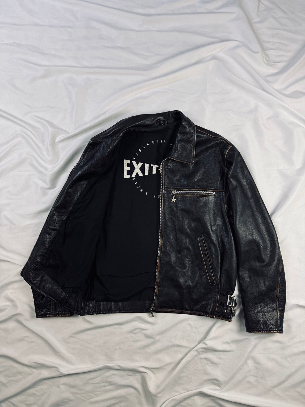 star straight cut brown patina leather jacket
