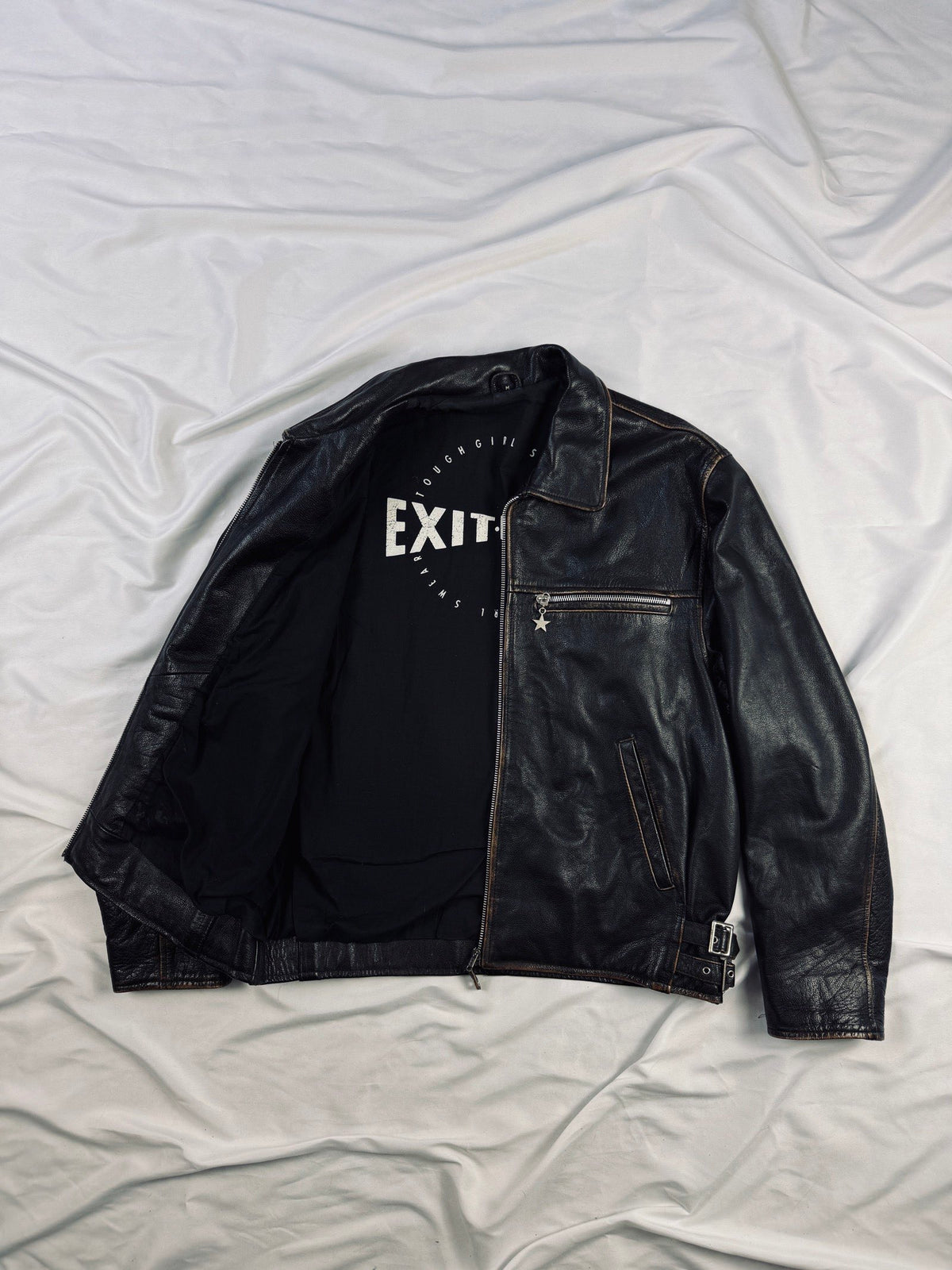 star straight cut brown patina leather jacket