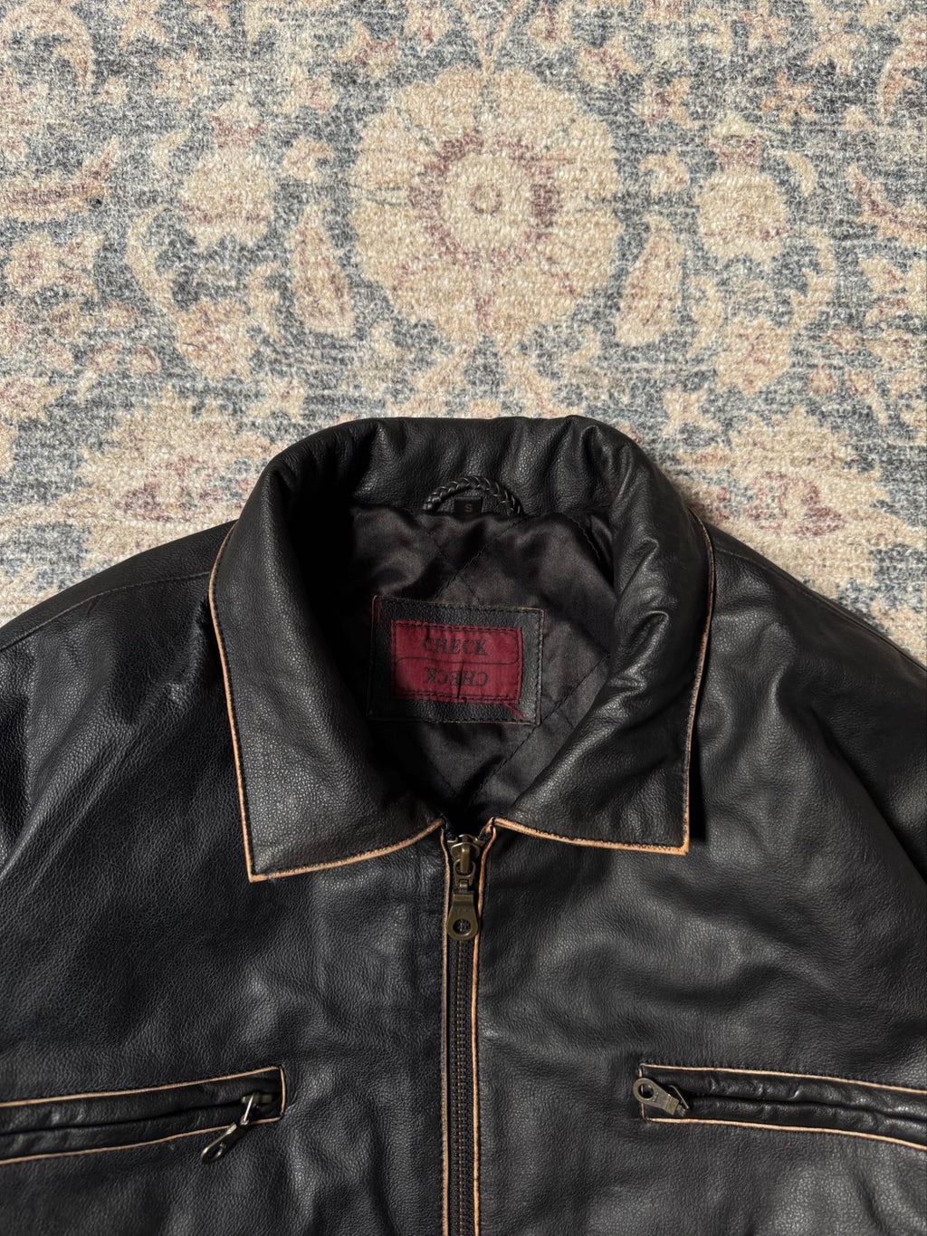 cropped heavy brown leather jacket