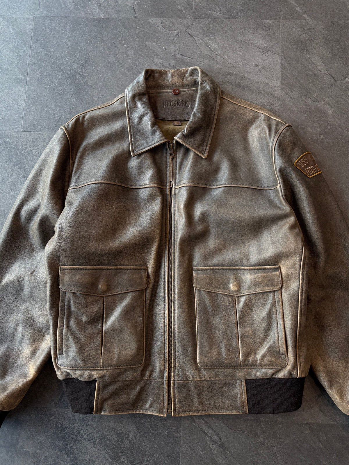 Vintage Redskins Bomber Aviator Leather Jacket