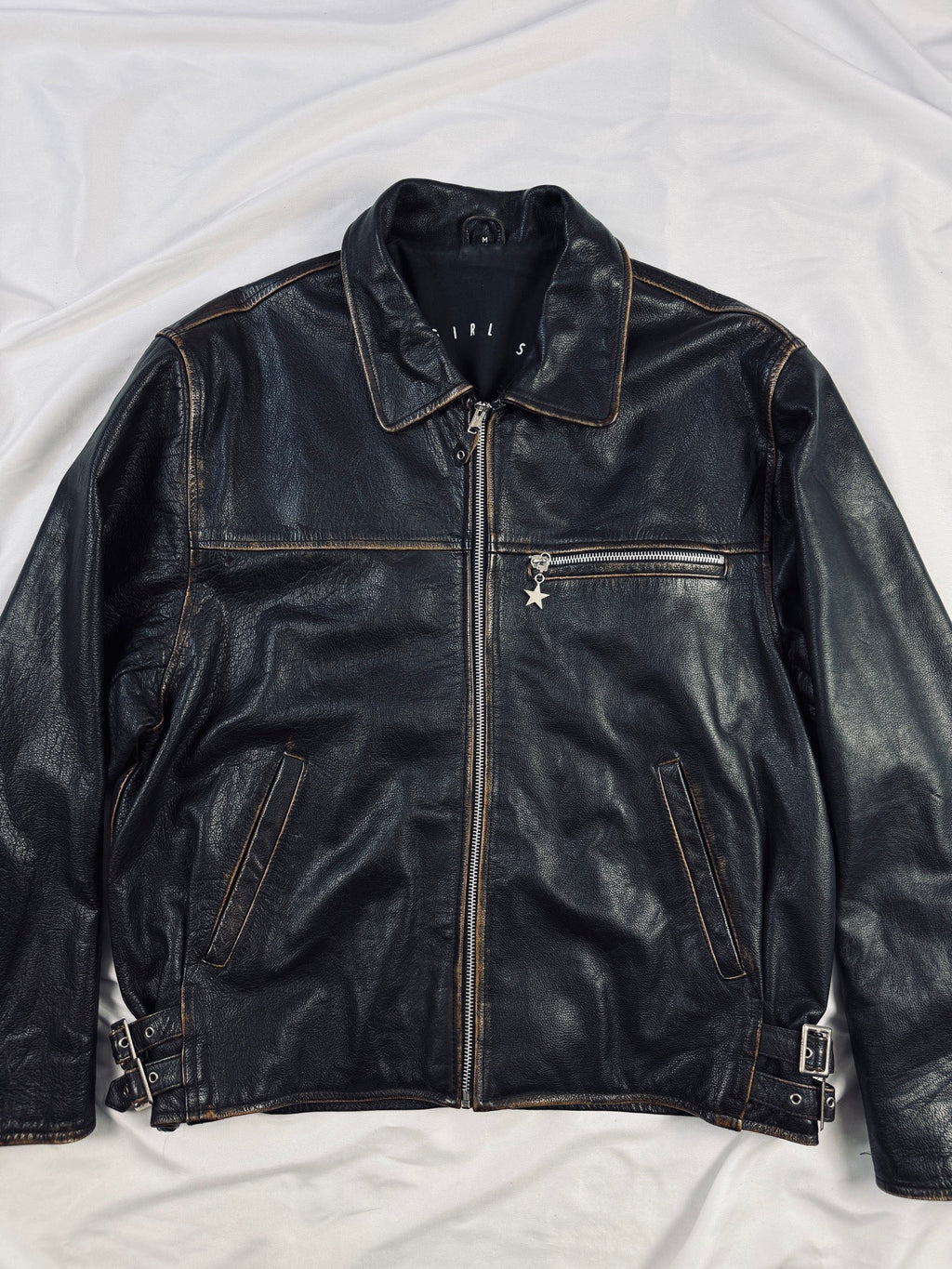 star straight cut brown patina leather jacket