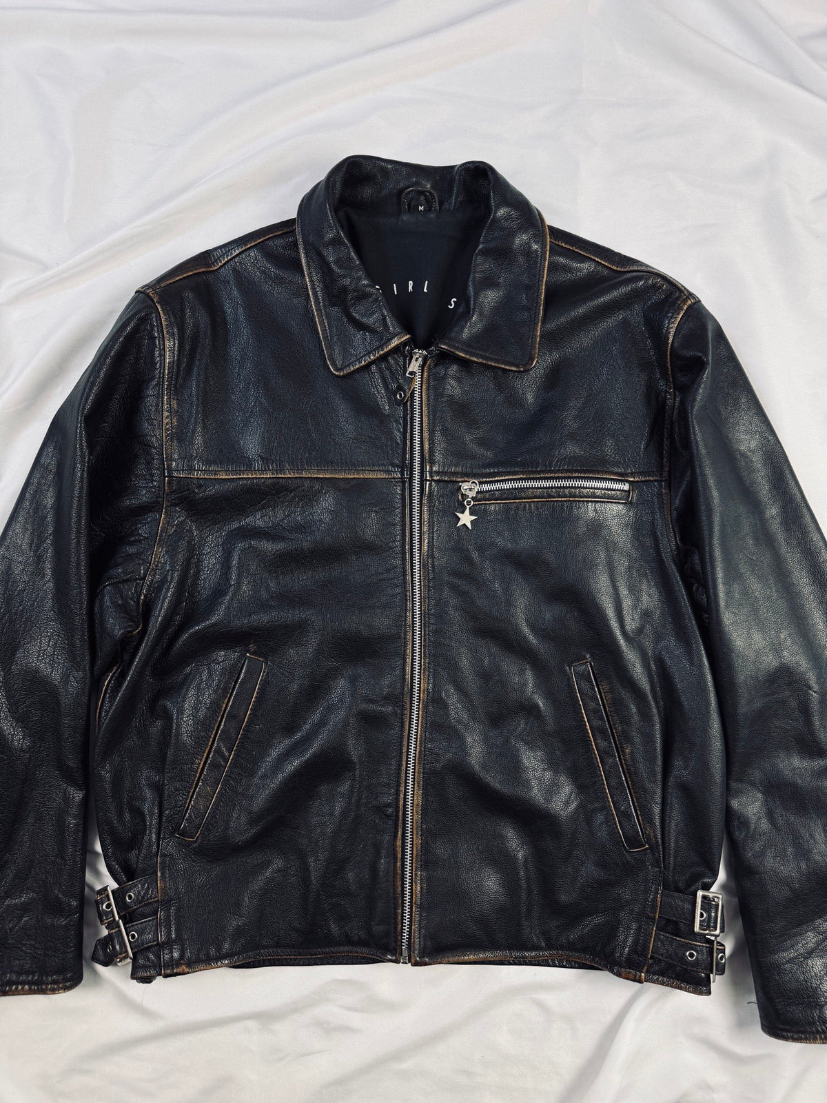 star straight cut brown patina leather jacket