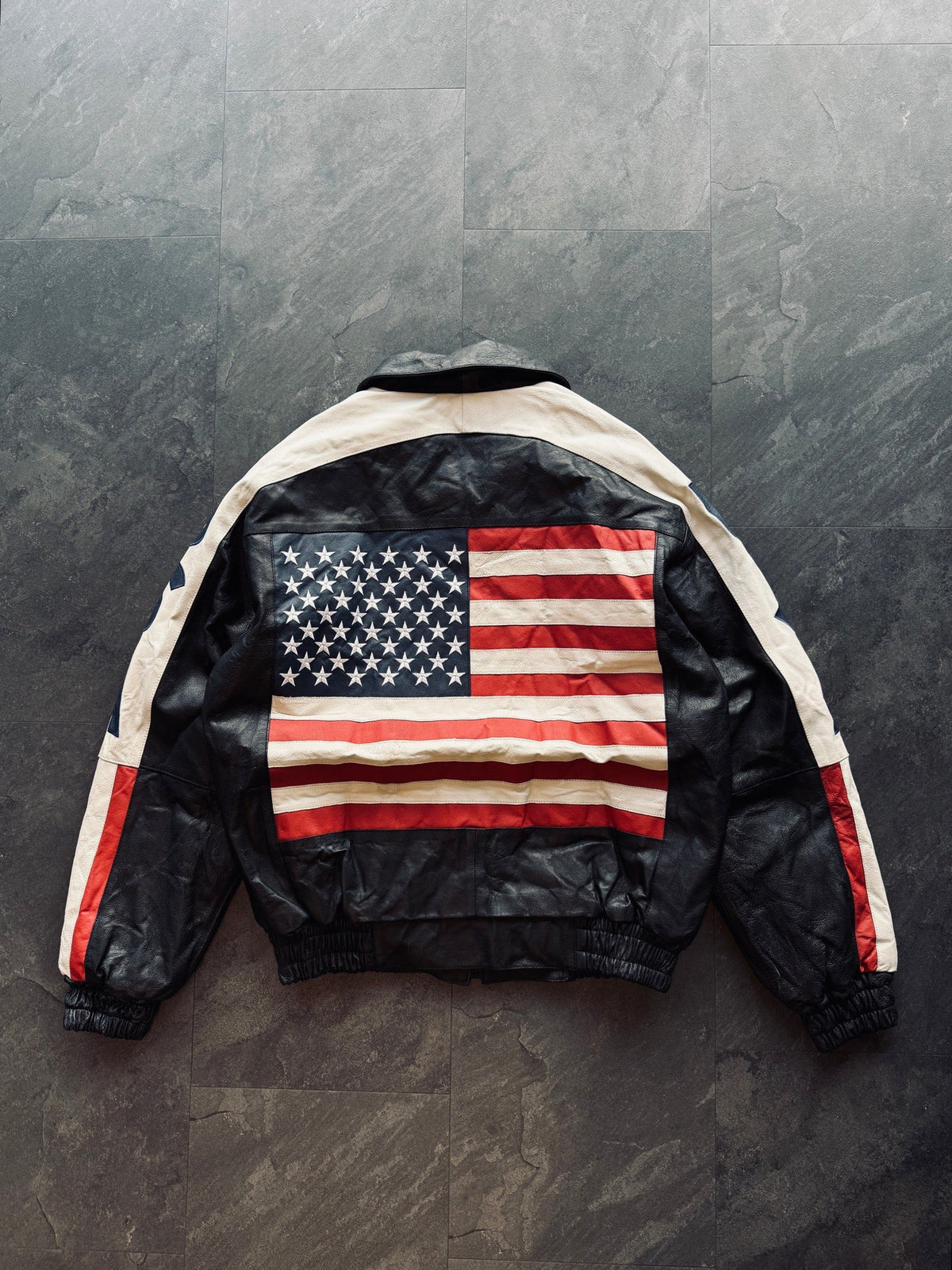 Vintage 90s American flag leather jacket