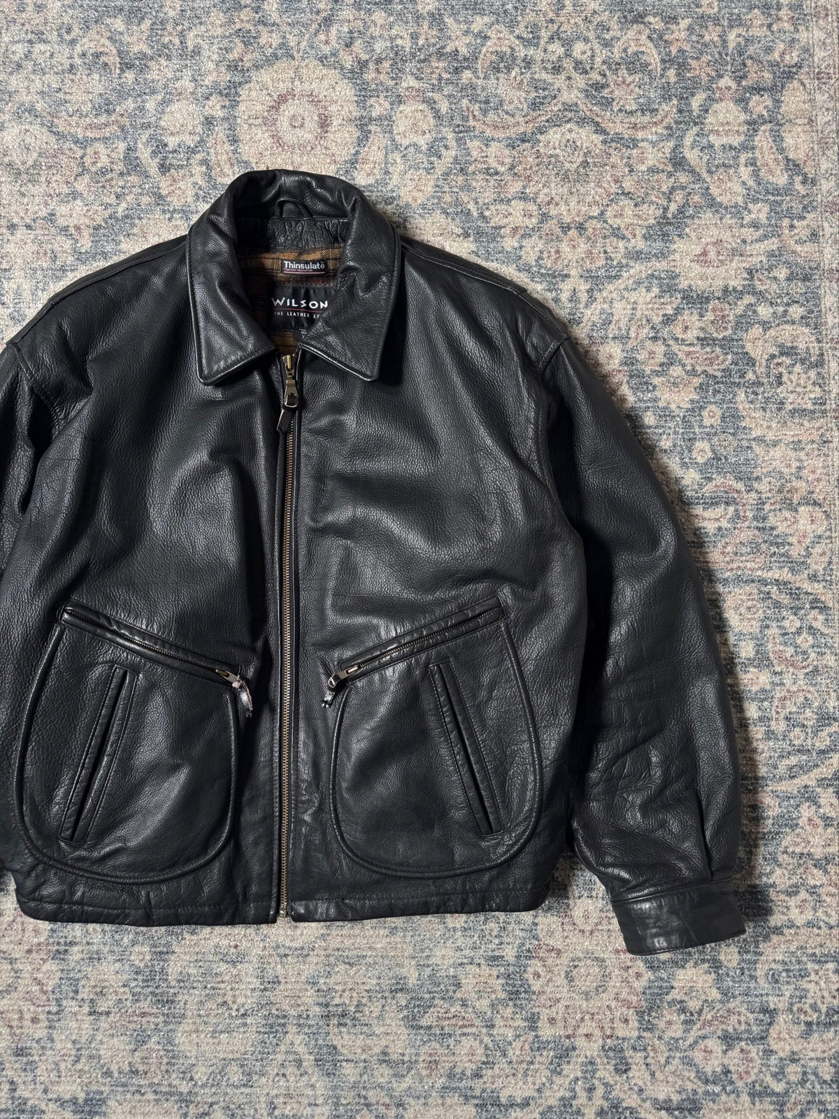 Wilson black heavy bomber leather jacket