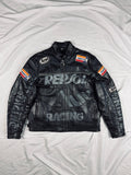Repsol biker leather heavy jacket all black motorcycle