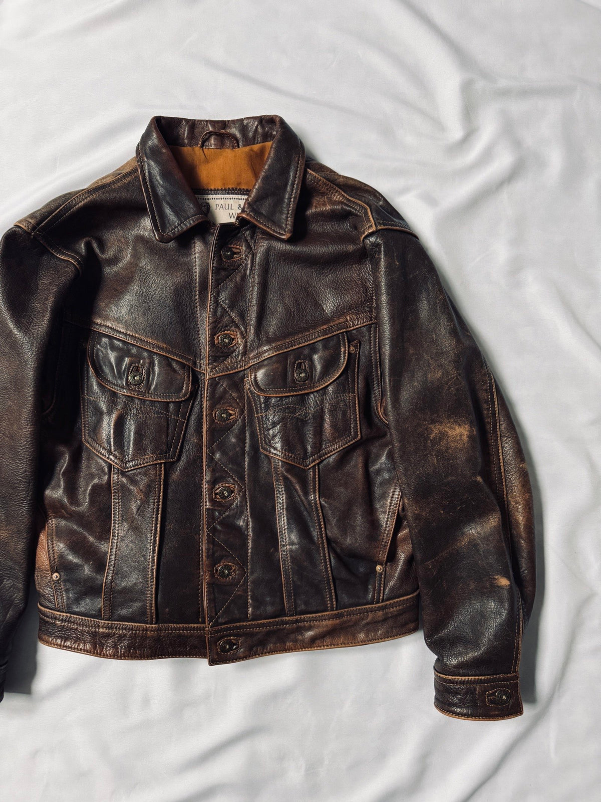Vintage 80s trucker western cut all-natural patina leather jacket