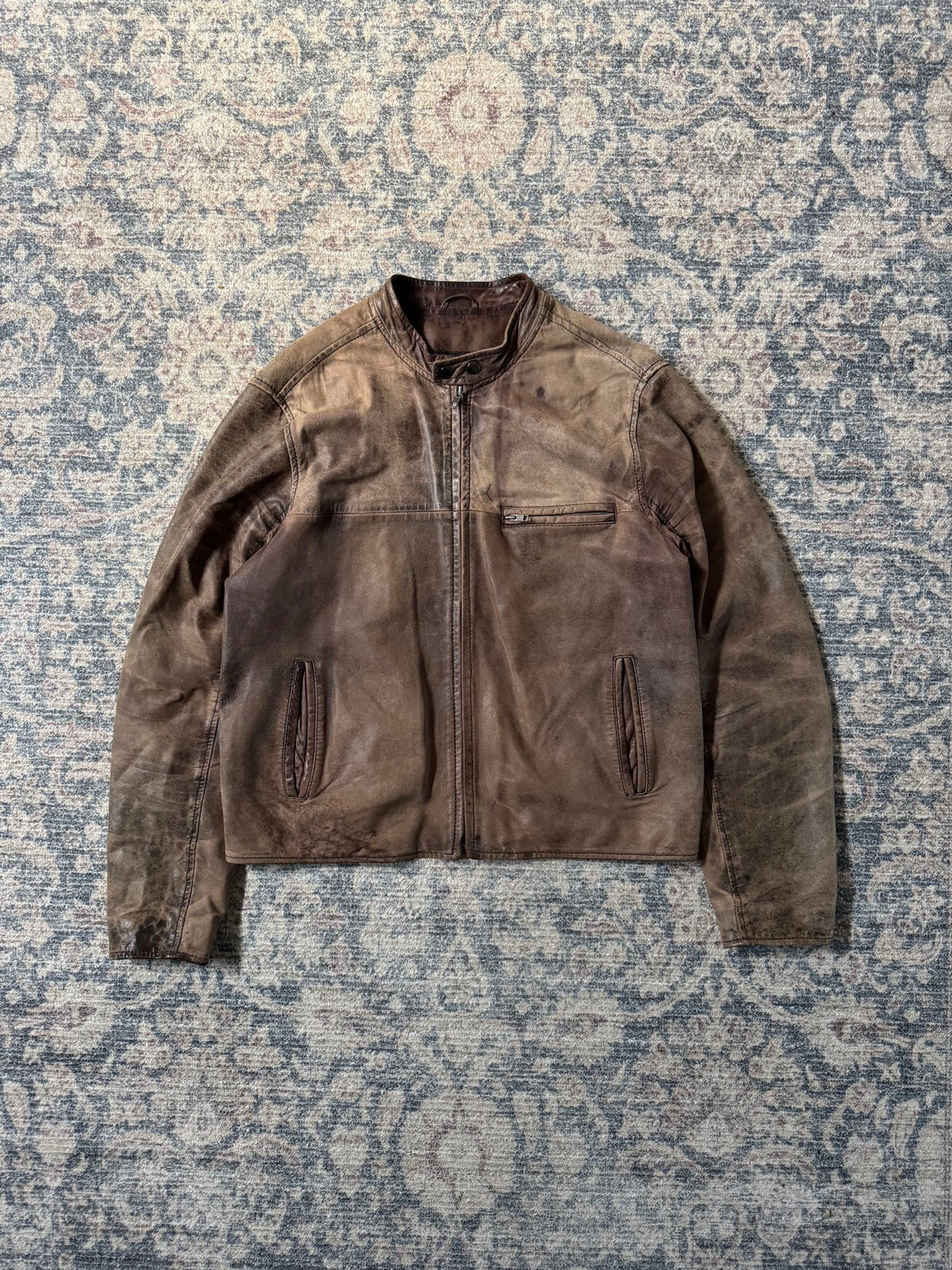 Vintage distressed cafe racer leather jacket