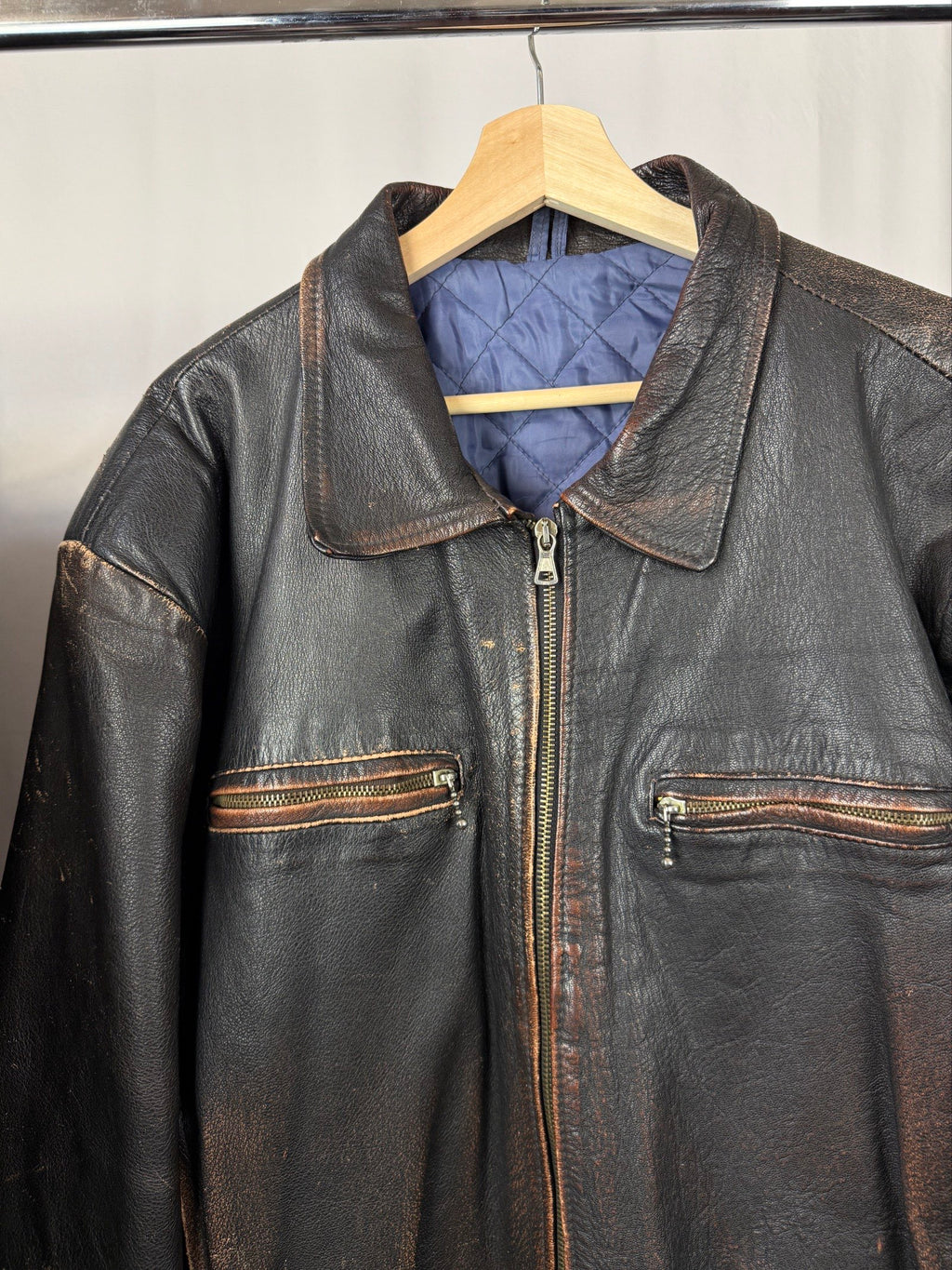 1990' Brown cropped heavy grain leather jacket