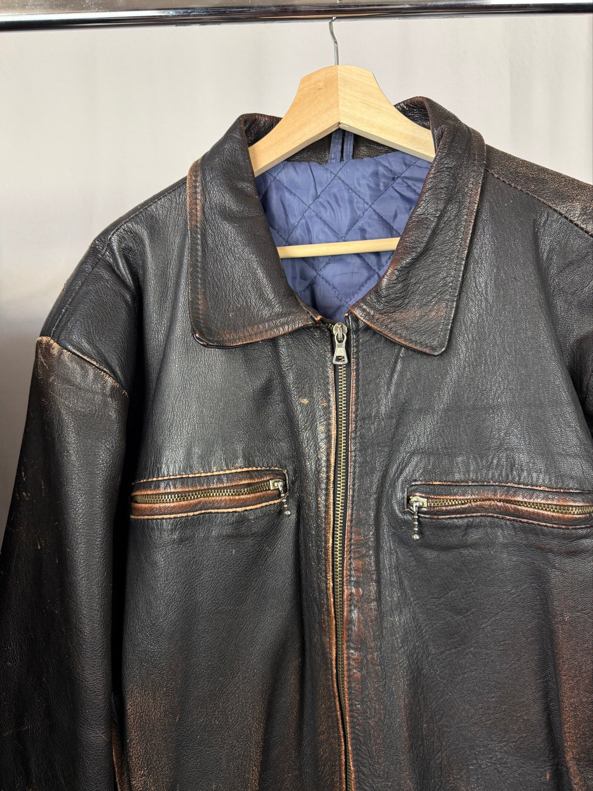 1990' Brown cropped heavy grain leather jacket