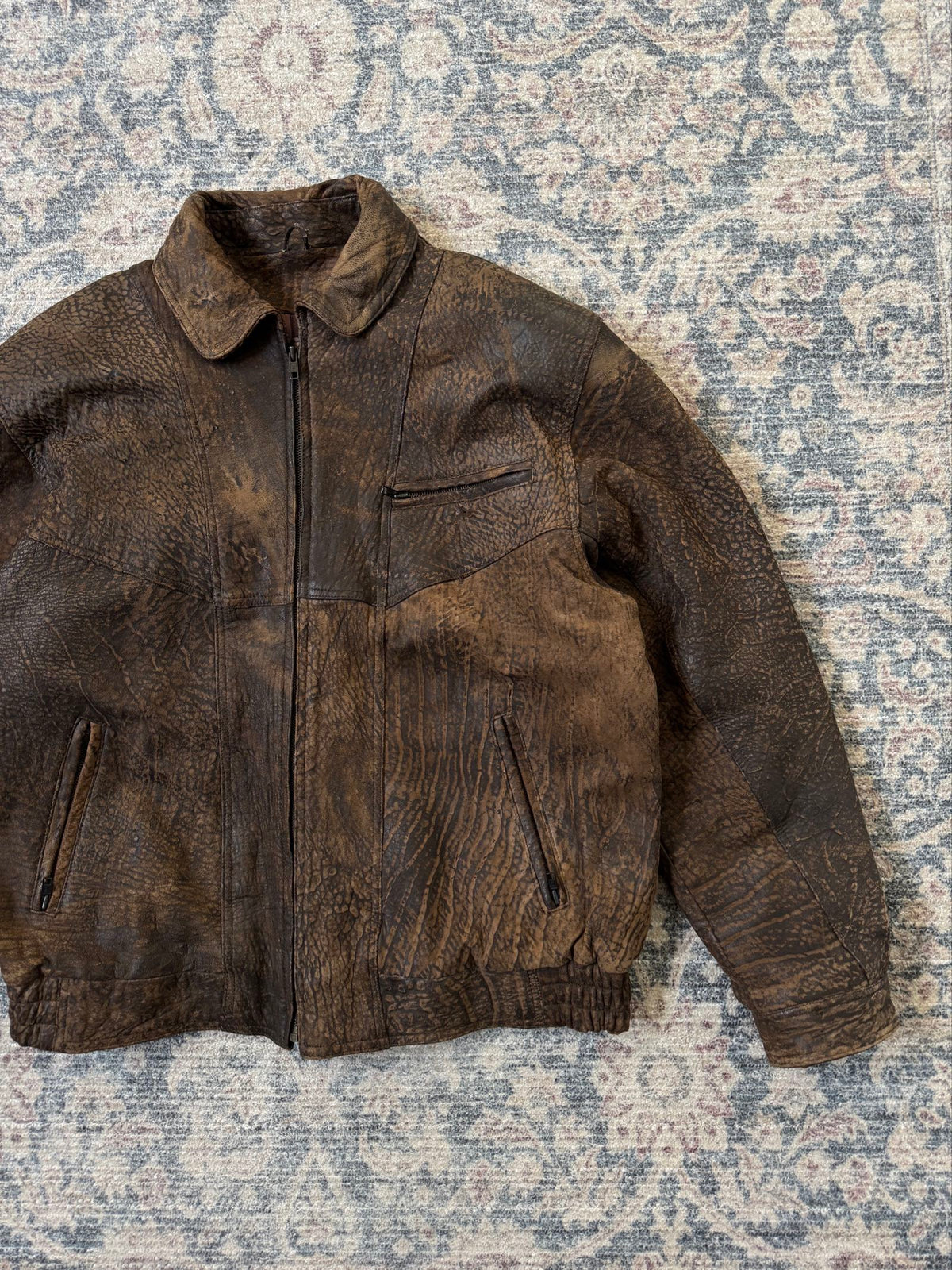 Vintage retro patina bomber leather jacket