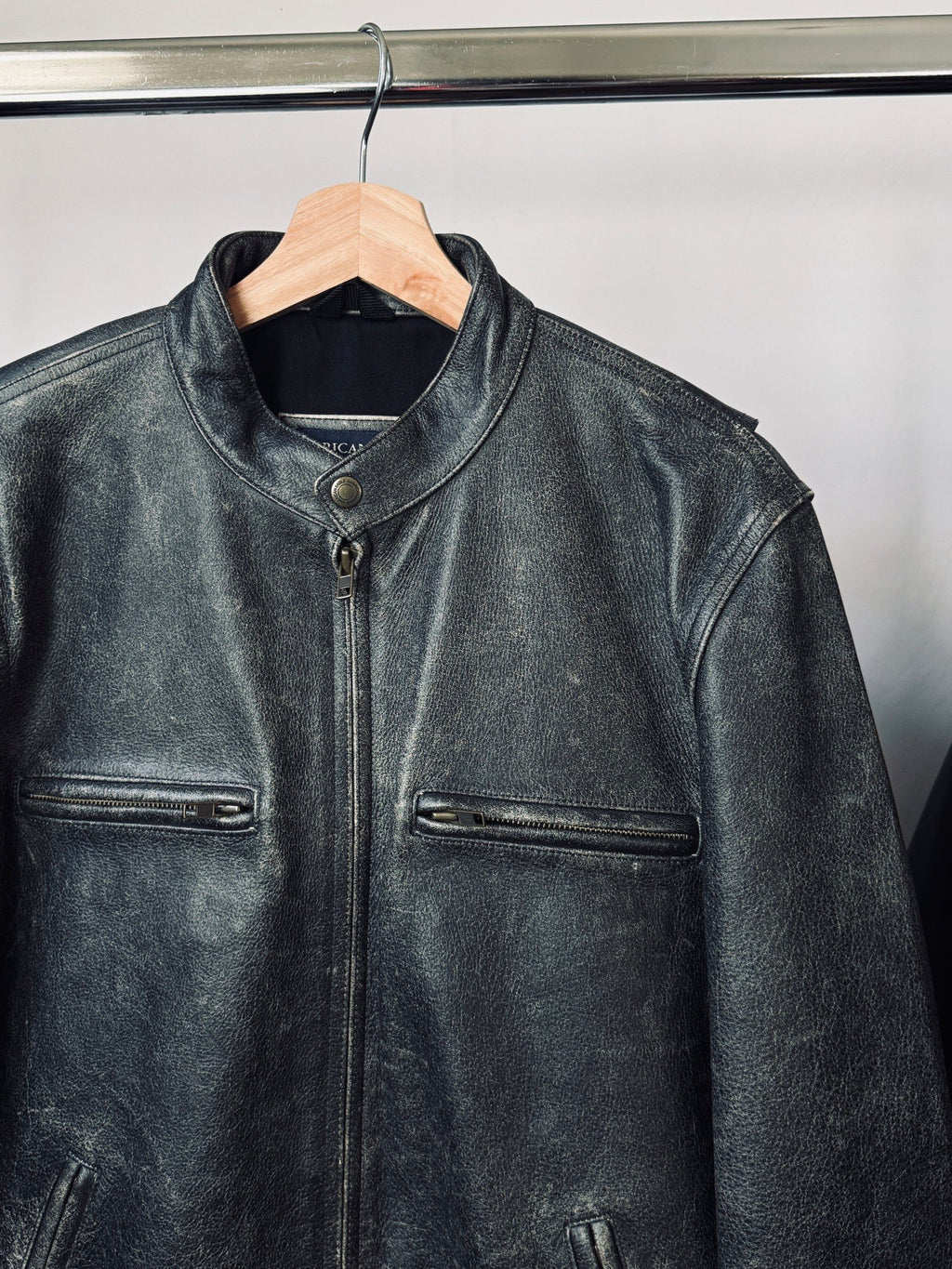 Vintage heavy Cafe racer biker washed leather jacket