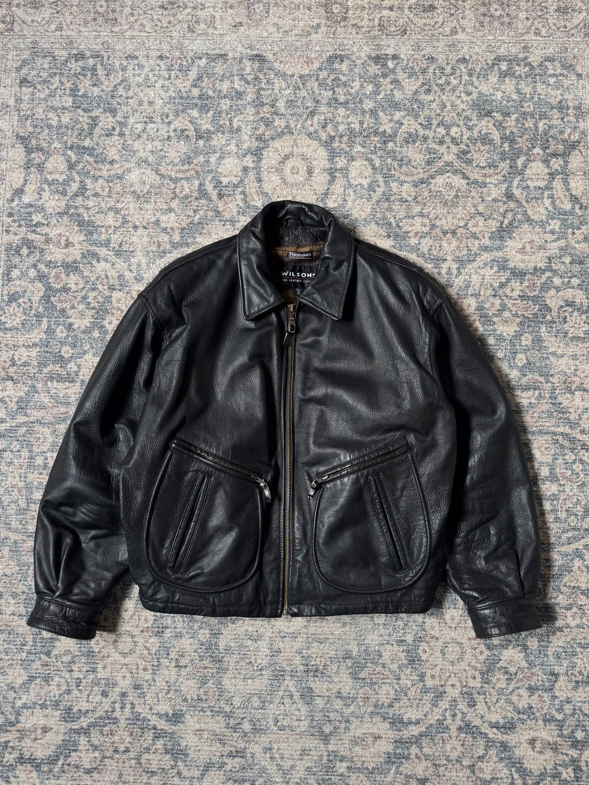 Wilson black heavy bomber leather jacket