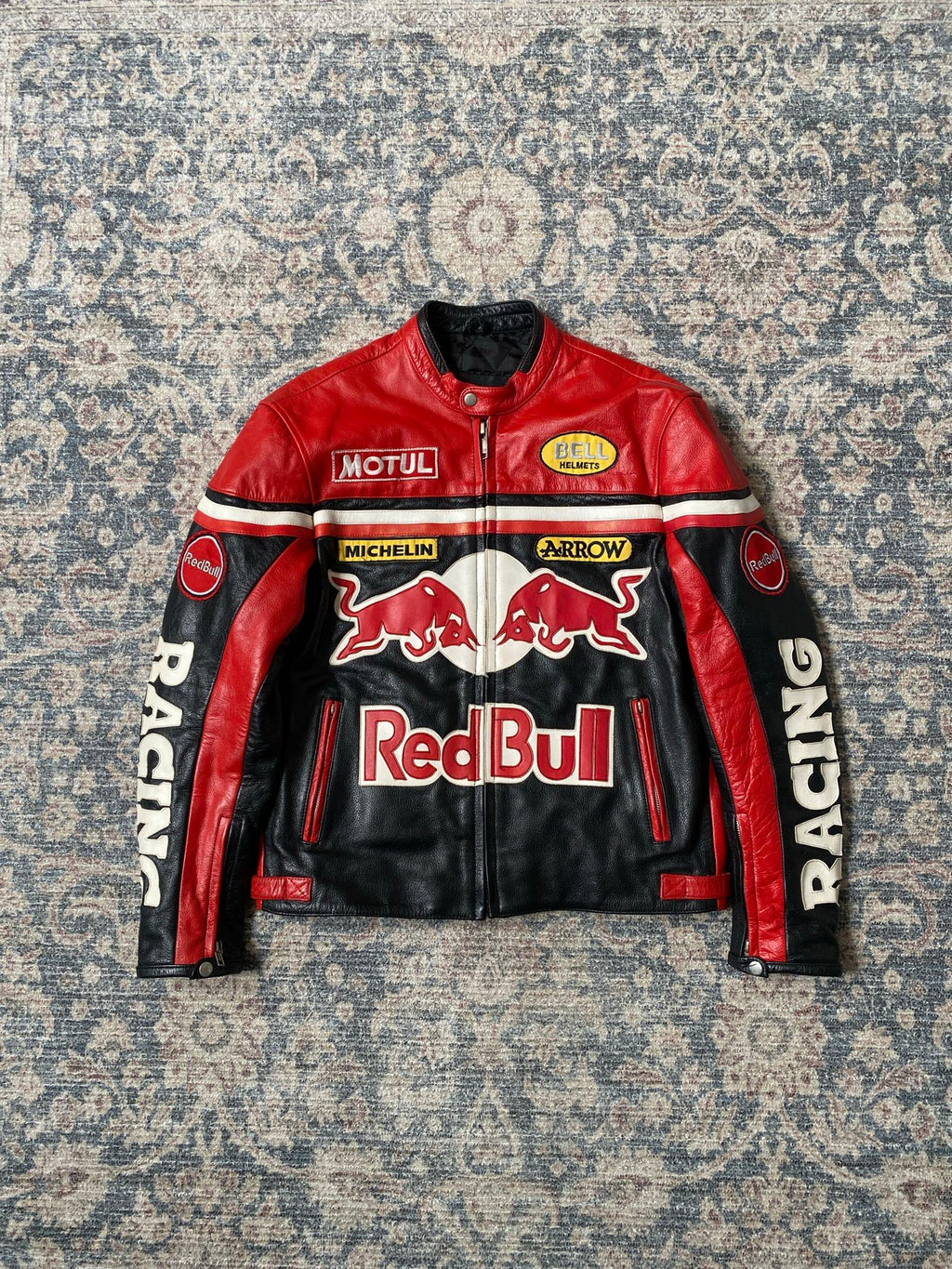 Vintage Red Bull racing biker leather jacket