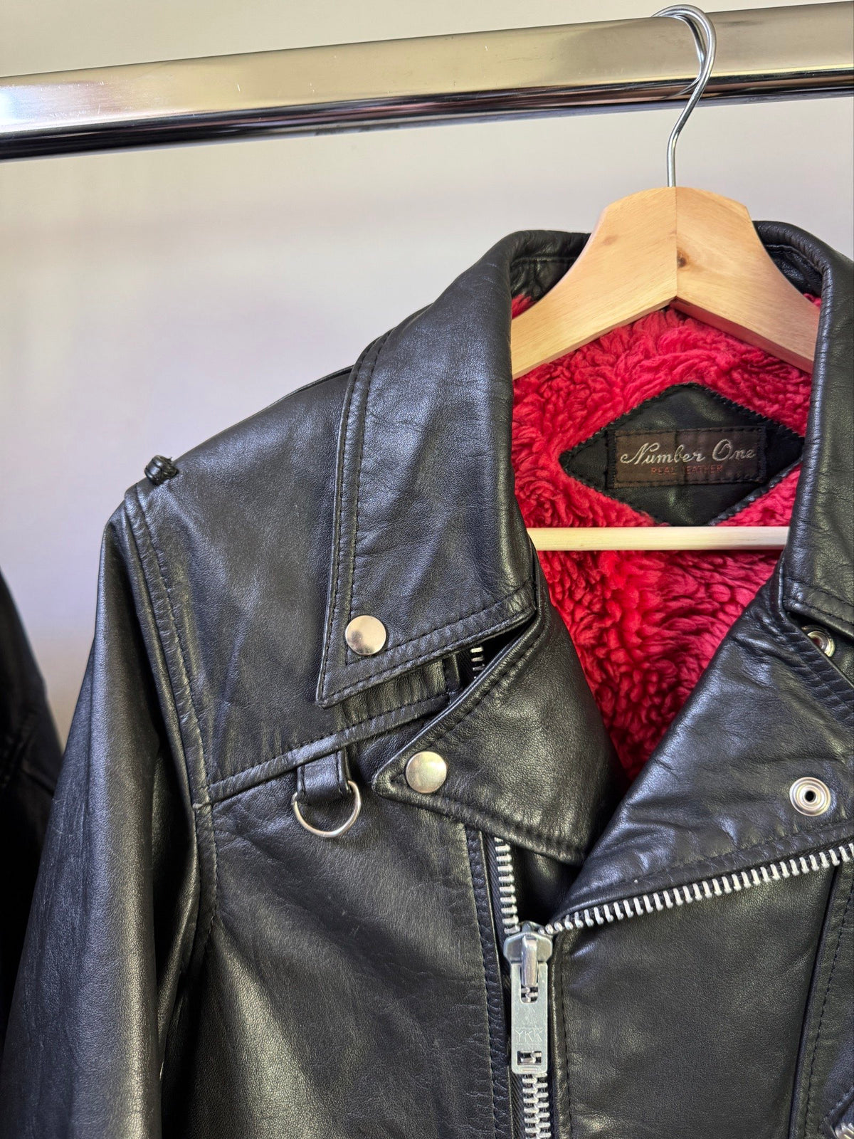 Vintage 1990' black heavy biker leather jacket