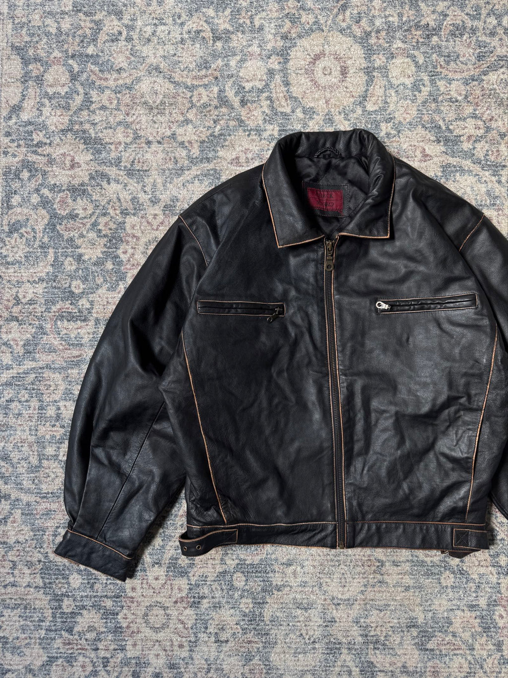 cropped heavy brown leather jacket