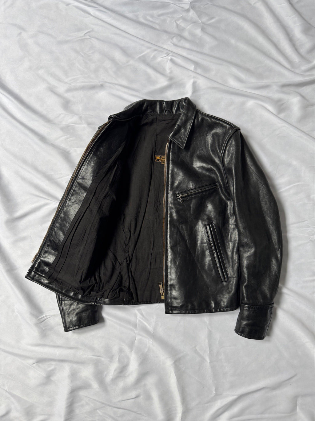 1980' heavy cowhide leather biker leather jacket