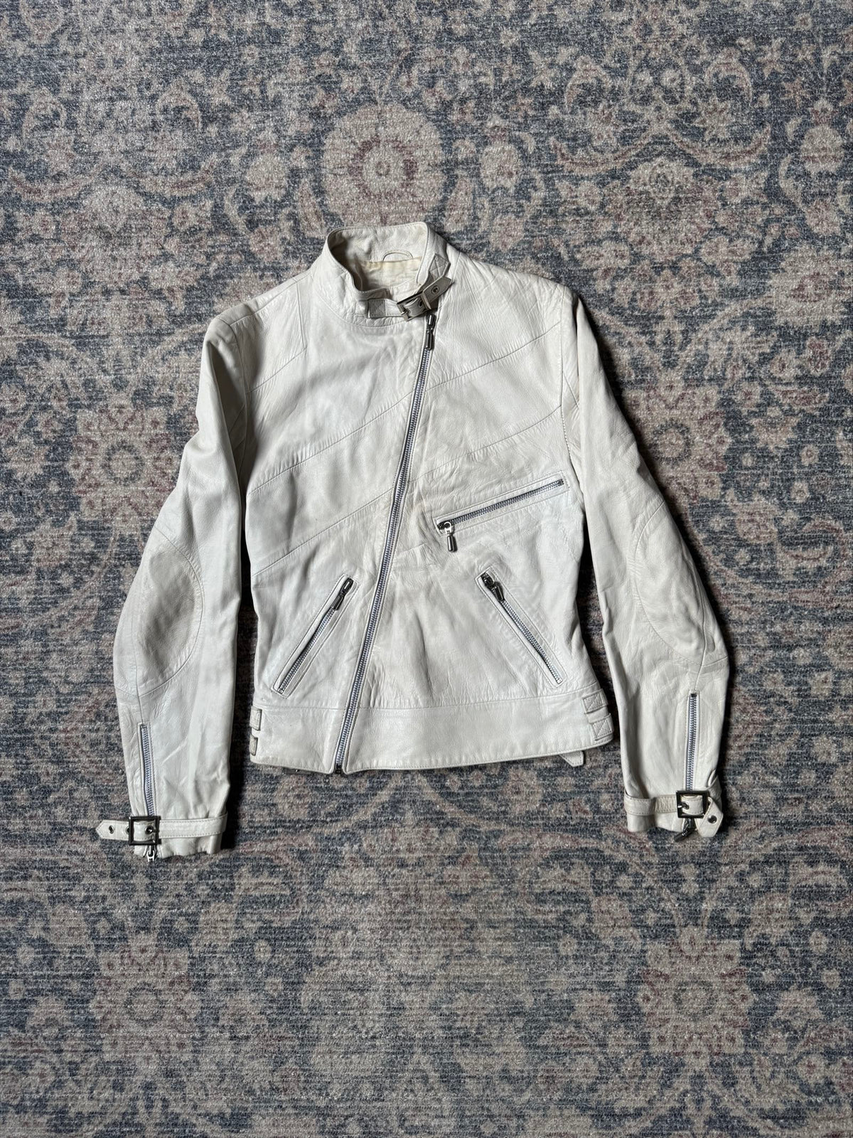 y2k white cropped biker leather jacket