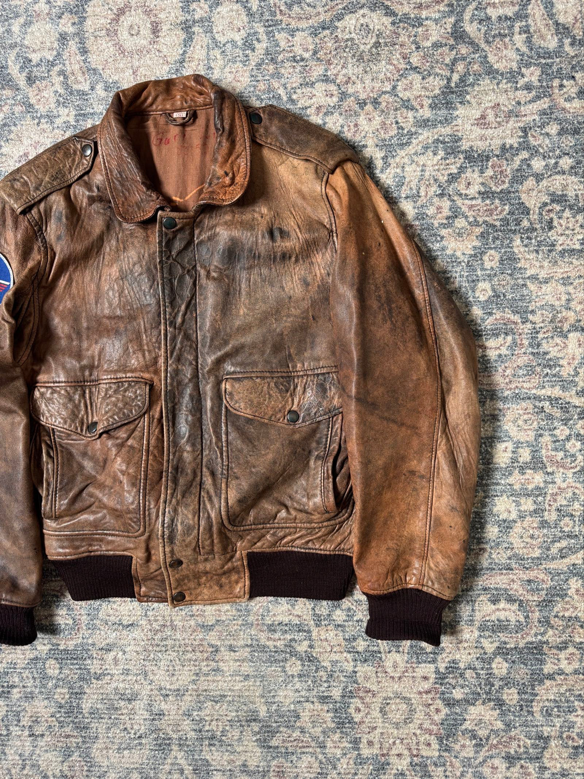 Aviator A-2 Top Gun heavy patina brown leather jacket