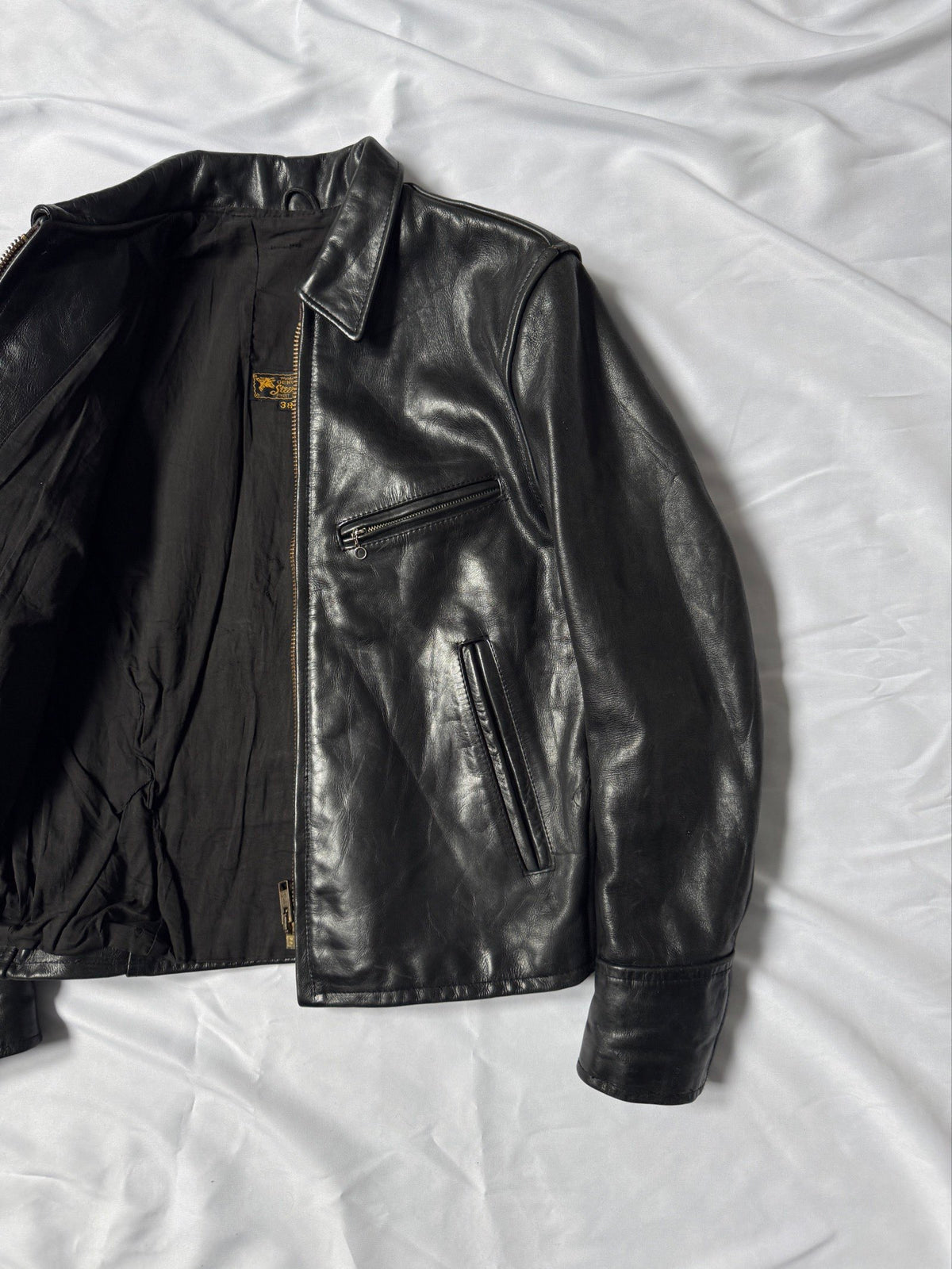 1980' heavy cowhide leather biker leather jacket