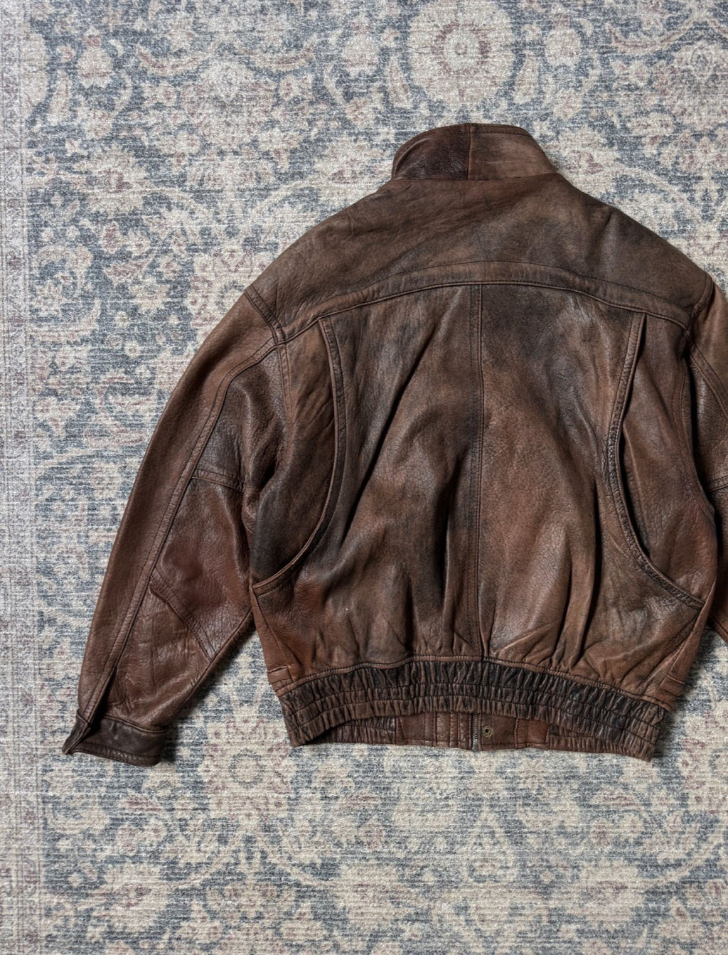 Heavy top grain 90s retro bomber leather jacket patina