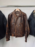 Heavy asymetric brown 90s leather jacket
